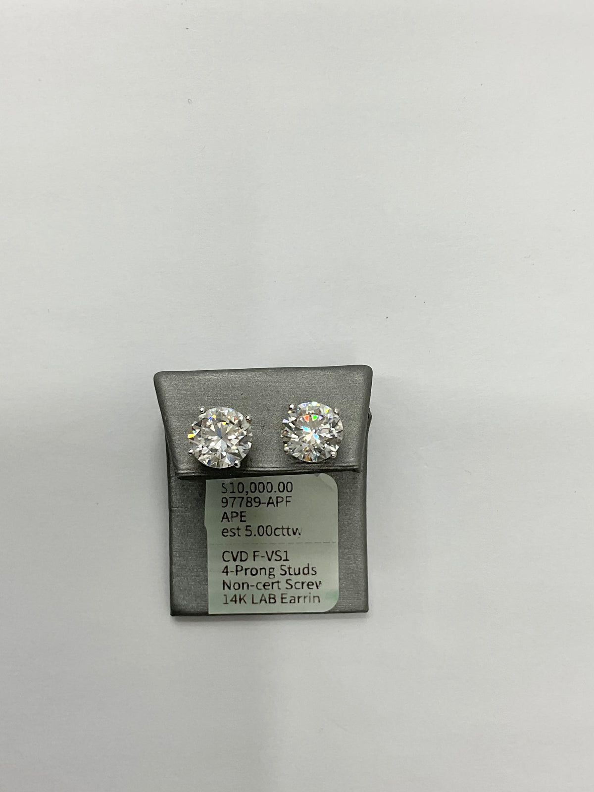 97789 - 14K WG Lab 4 prong studs screw 5.00cttw ($10,000)