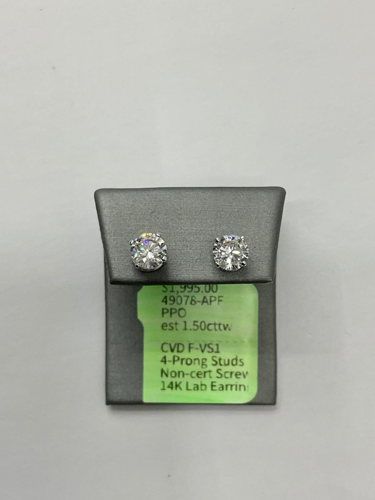 49078 - 14K WG Lab 4 prong studs screw 1.50cttw ($1995)