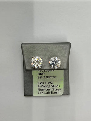 49081 - 14K WG Lab 4 prong studs screw 3.00cttw ($4495)