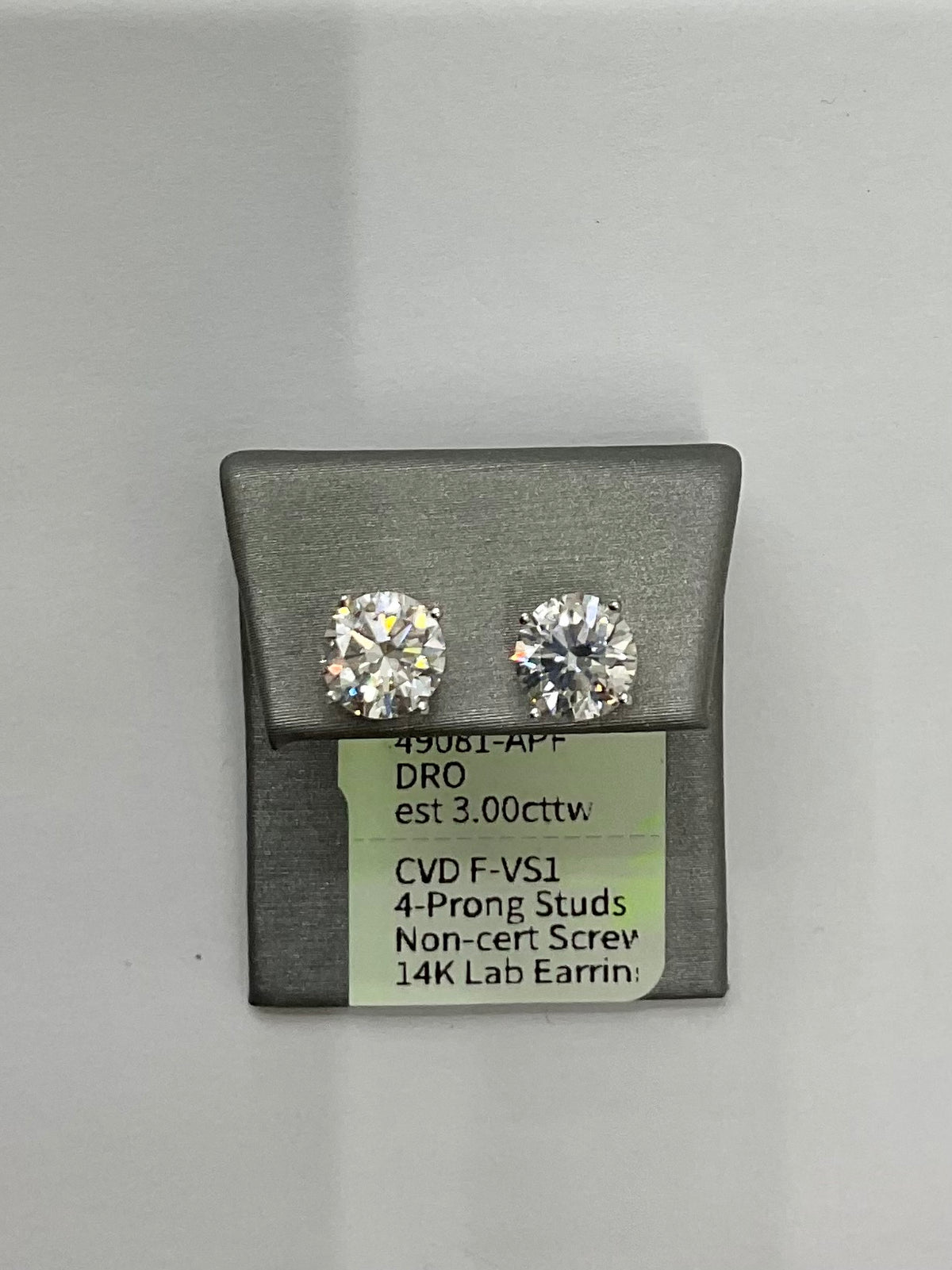 49081 - 14K WG Lab 4 prong studs screw 3.00cttw ($4495)