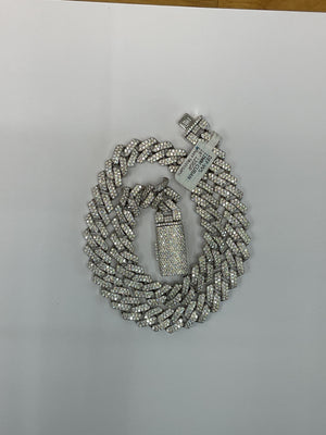 97779 - silver moissanite cuban 12mm 18” 120g  22cttw White ($9500)