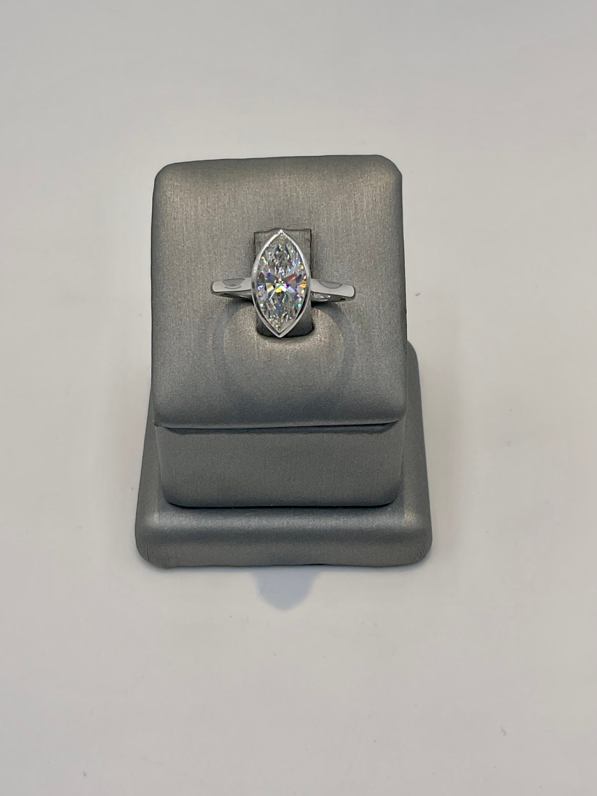 7. 11255 - 14KW Lab Ring Marquise Bezel Solitaire F-VVS2 2.06CTTW ($3995) | 14k White Gold