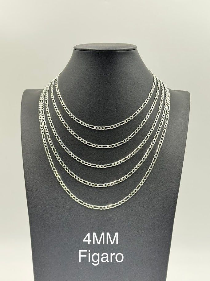 925 Sterling Silver Figaro Chain Necklace 4mm 16" Italy