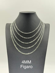925 Sterling Silver Figaro Chain Necklace 4mm 16" Italy