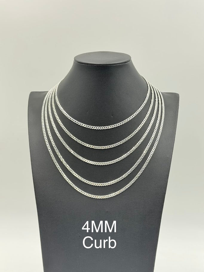 925 Sterling Silver Curb Chain Necklace 4mm 24" Italy