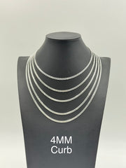 925 Sterling Silver Curb Chain Necklace 4mm 24" Italy