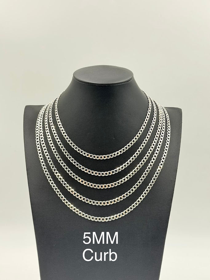 925 Sterling Silver Curb Chain Necklace 5mm 24" Italy