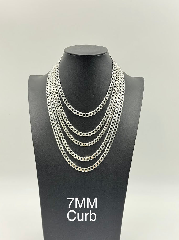 925 Sterling Silver Curb Chain Necklace 7mm 24" Italy