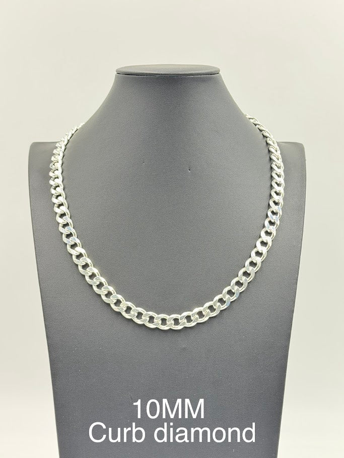 925 Sterling Silver Curb DC Chain Necklace 10mm 24" Italy
