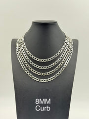 925 Sterling Silver Curb Chain Necklace 8mm 22" Italy