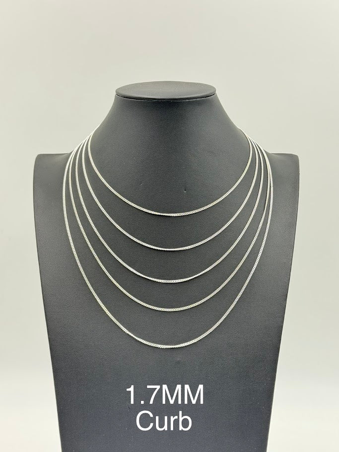 925 Sterling Silver Curb Chain Necklace 1.7mm 22" Italy