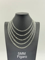 925 Sterling Silver Figaro Chain Necklace 5mm 24" Italy