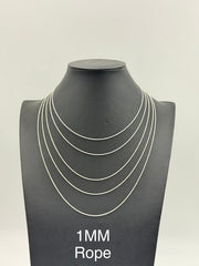 925 Sterling Silver Rope Chain Necklace 1mm 24" Italy