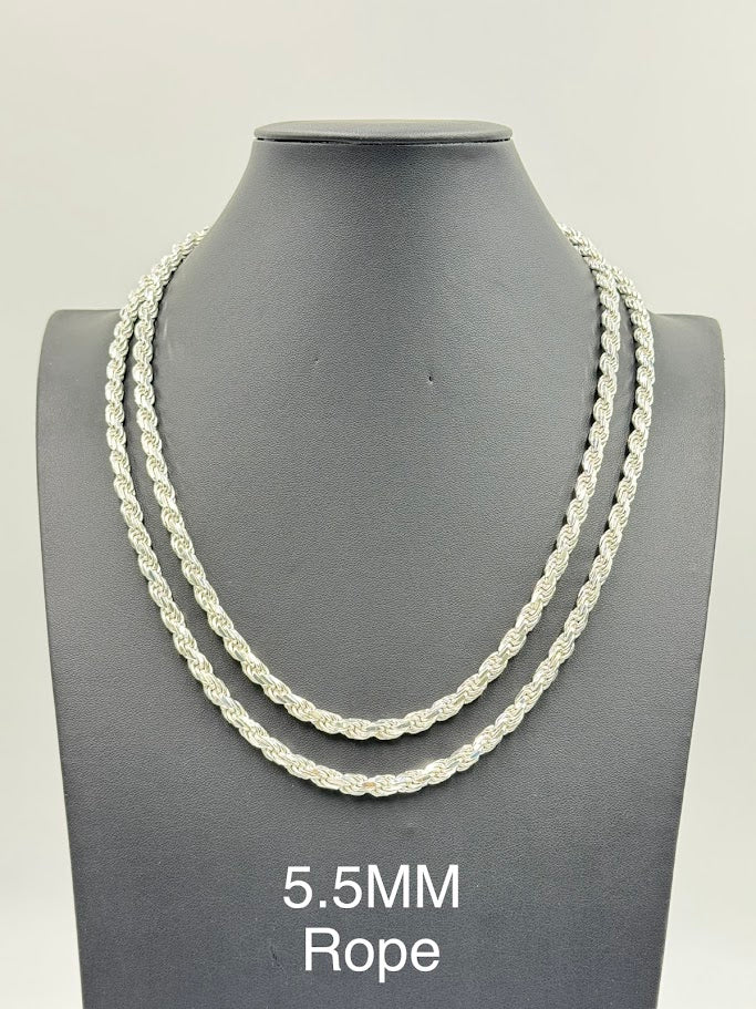 925 Sterling Silver Rope Chain Necklace 5.5mm 22" Italy