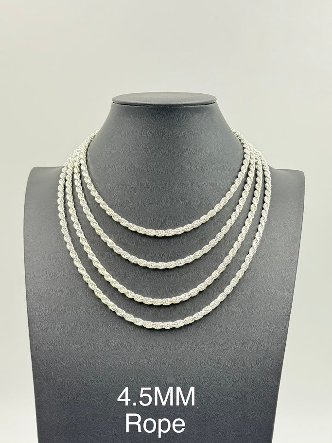 925 Sterling Silver Rope Chain Necklace 4.5mm 22" Italy