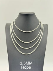 925 Sterling Silver Rope Chain Necklace 3.5mm 16" Italy