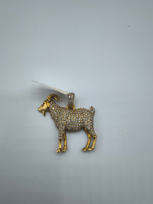 10K Yellow Gold Goat Diamond Pendant 1.5" Statement Piece