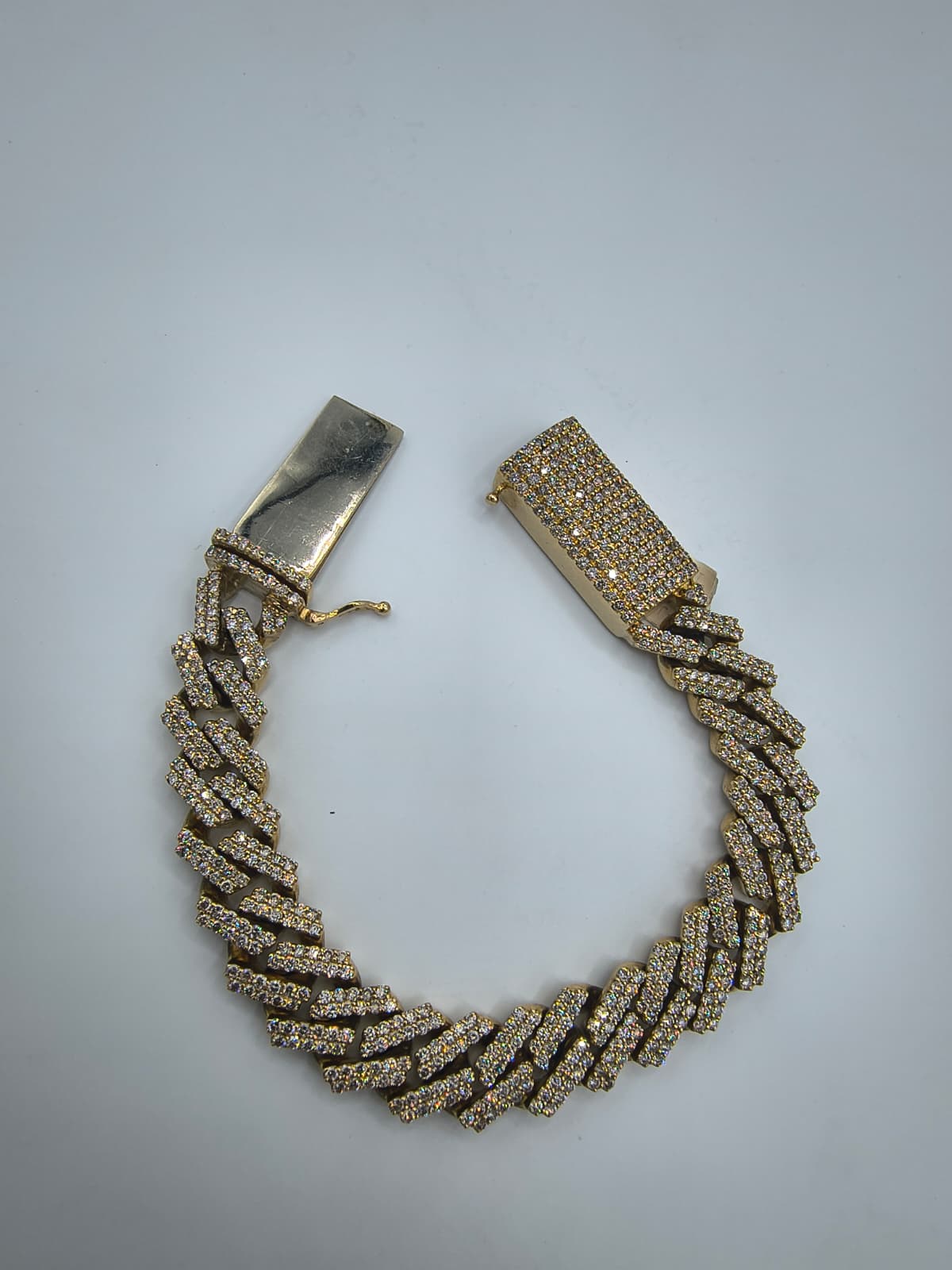 10K Yellow Gold Diamond Cuban Bracelet 14mm 8" Big Lock Clasp