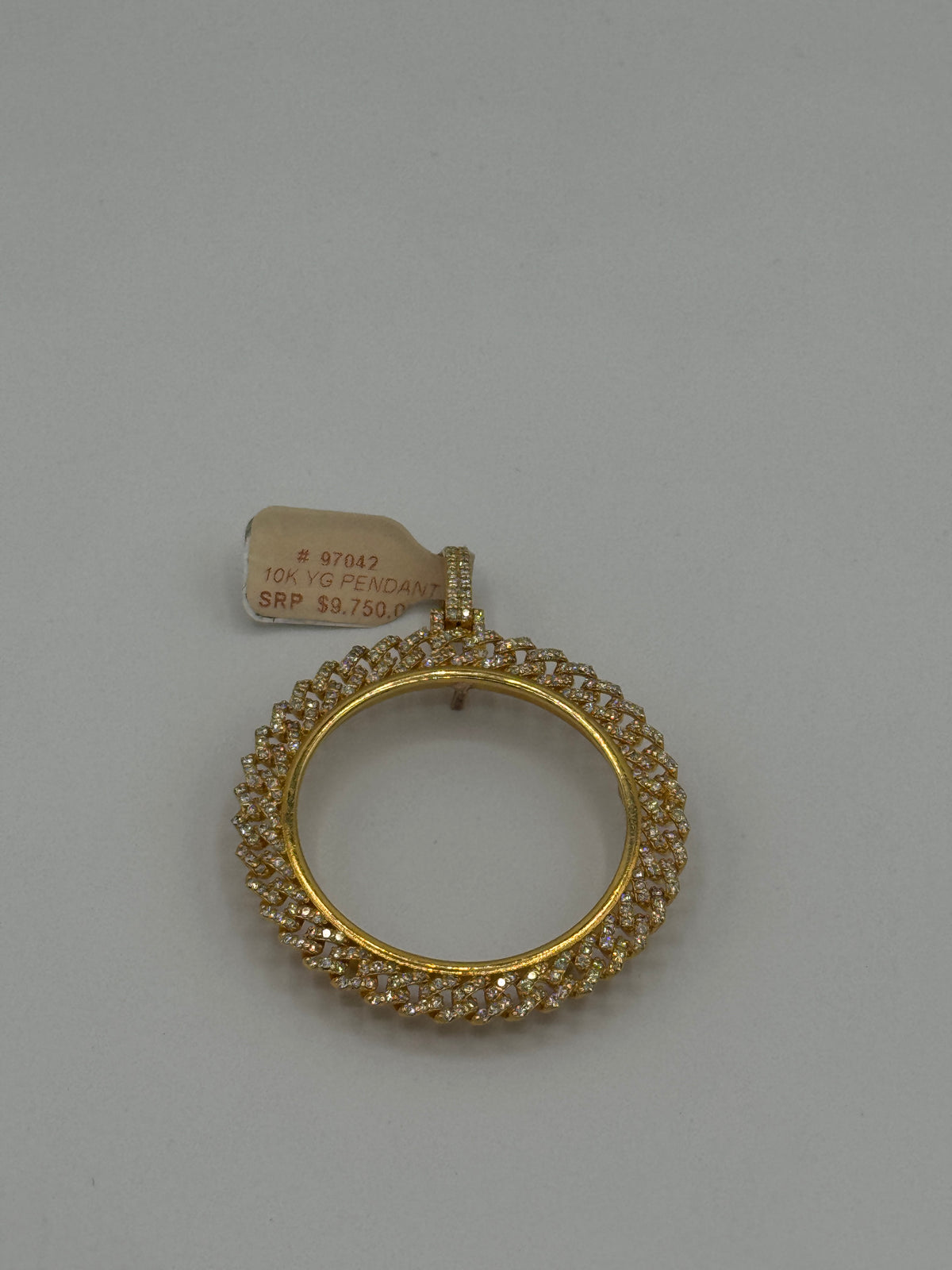 10K Yellow Gold 50 Peso Diamond Picture Pendant Cuban Style