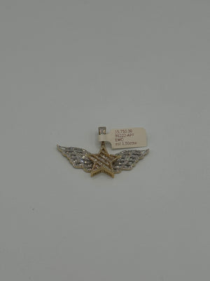 10K Yellow Gold Diamond Wings Pendant 2.25" Micro Pave