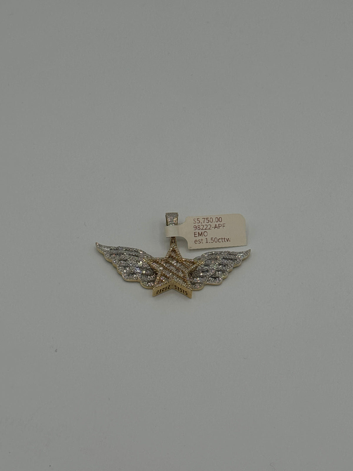 10K Yellow Gold Diamond Wings Pendant 2.25" Micro Pave