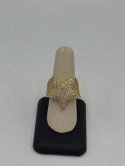 10K Yellow Gold Star Diamond Ring Size 10 Micro Pave