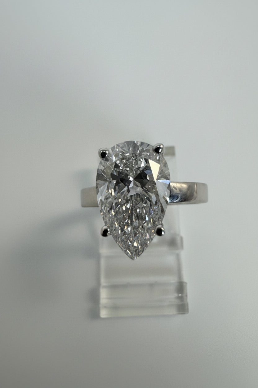 14K Gold White 3.10 CTTW Pear Lab-Grown Diamond Ring