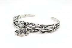Or Paz Sterling Silver Evil Eye Charm Dangle Cuff Avg