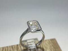 14K White Gold 3.09cttw Emerald Lab-Grown Diamond Bezel-Set Solitaire Ring