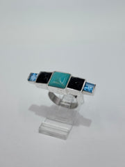 Jay King Sterling Silver Turquoise- Spinel & Blue Topaz Tapered Ring, Size 7