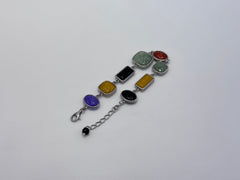 Jade of Yesteryear Sterling Silver Multicolor Jade Station Bracelet, 6-3/4" - 8"