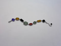 Jade of Yesteryear Sterling Silver Multicolor Jade Station Bracelet, 6-3/4" - 8"