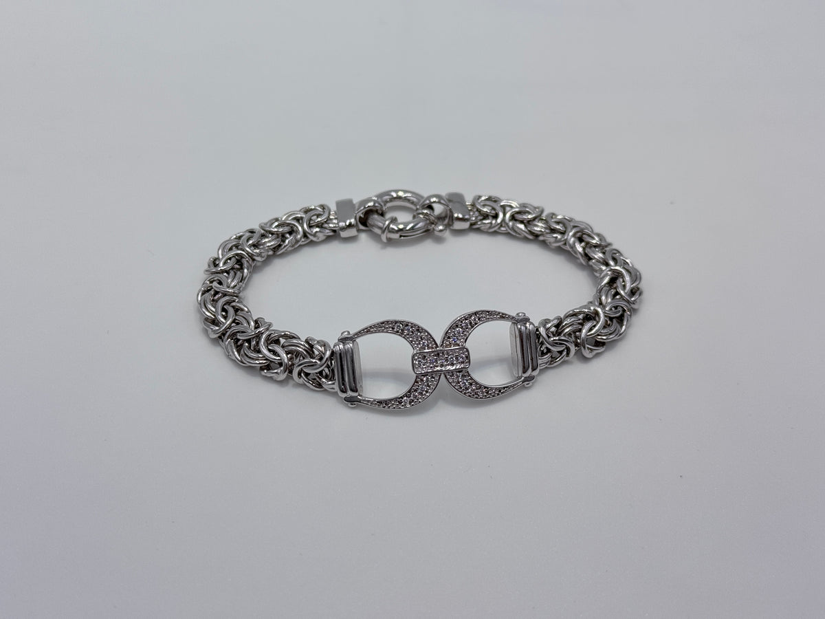 Milor Italy Sterling Silver CZ Byzantine Bracelet, 8"