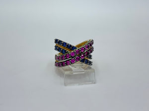 Rarities Sterling Silver Goldclad Multi-gemstone Crossover Ring, Size 7