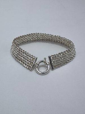 QVC Sterling Silver Mesh Flat Cuban Chain Bracelet, 7-1/4"