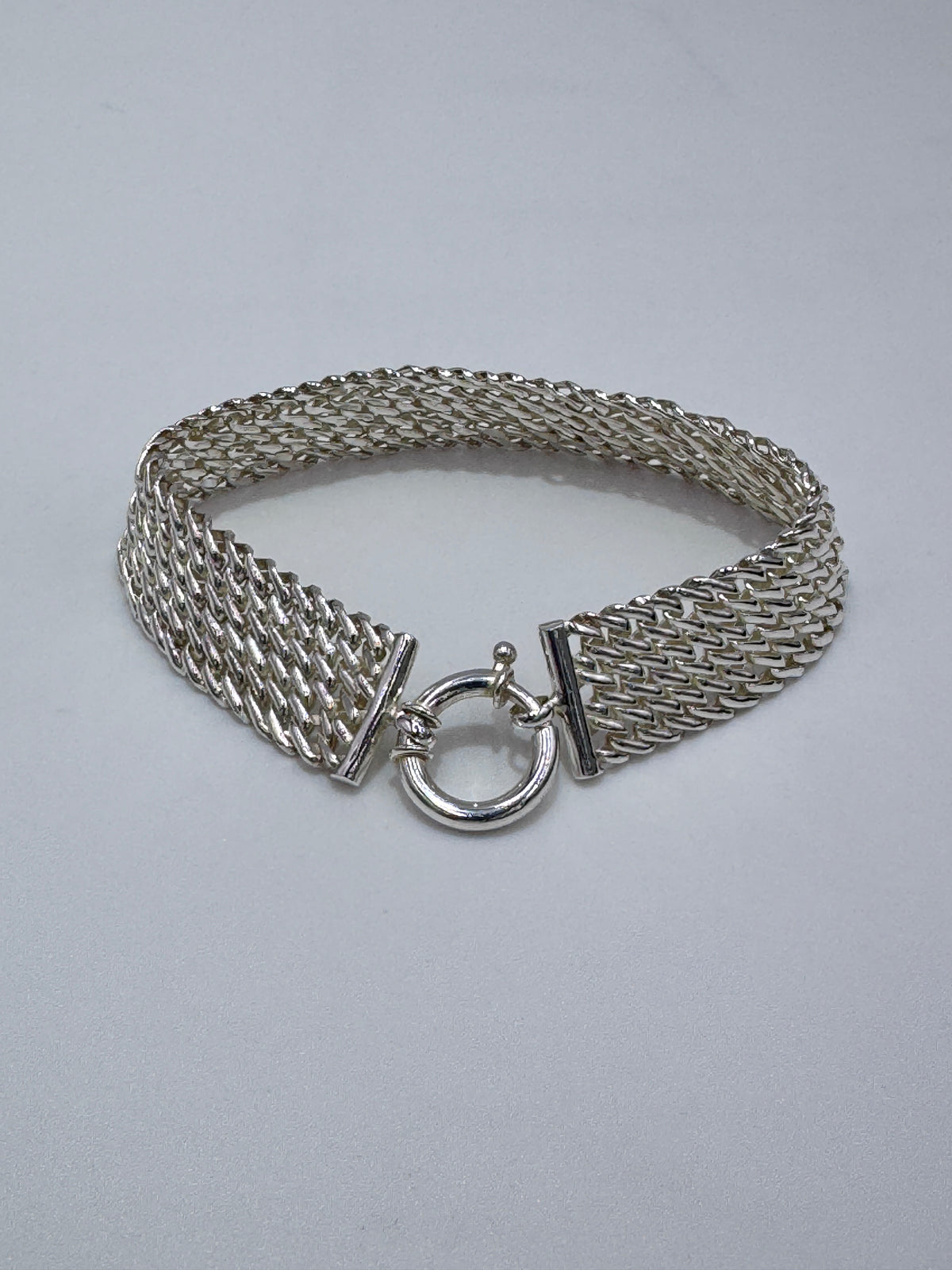 QVC Sterling Silver Mesh Flat Cuban Chain Bracelet, 7-1/4"