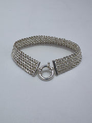 QVC Sterling Silver Mesh Flat Cuban Chain Bracelet, 7-1/4"