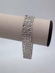 QVC Sterling Silver Mesh Flat Cuban Chain Bracelet, 7-1/4"