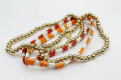 JK NY Beaded Stretch Red/Orange Bracelet 4piece Set