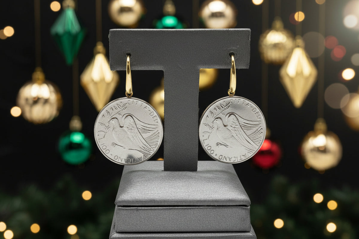 Bellezza Bronze Two-tone 100 Lira Coin Drop Earrings.