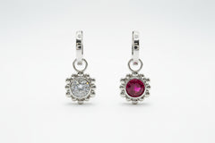 Doris Panos Sterling Silver Goddess Interchangeable Red/Clear CZ Drop Earrings