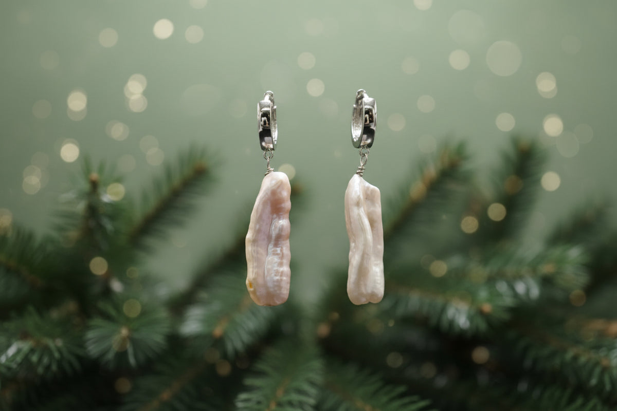 Kwan Collections Sterling Silver Cultured Keshi Pearl Huggie Hoop Earrings, 1"