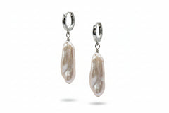 Kwan Collections Sterling Silver Cultured Keshi Pearl Huggie Hoop Earrings, 1"