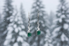 Jay King Sterling Silver Emerald Zigzag Drop Earrings
