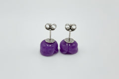 Jade of Yesteryear Sterling Silver Purple Jade Carve Rose Stud Earrings.