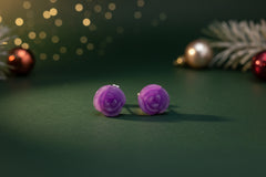 Jade of Yesteryear Sterling Silver Purple Jade Carve Rose Stud Earrings.