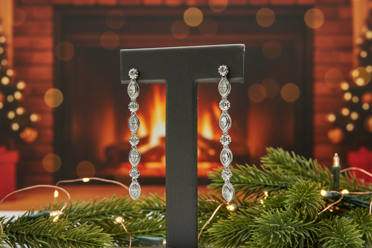 Doris Panos Sterling Silver Daphne Cubic Zirconia Linear Earrings, 2-1/4"