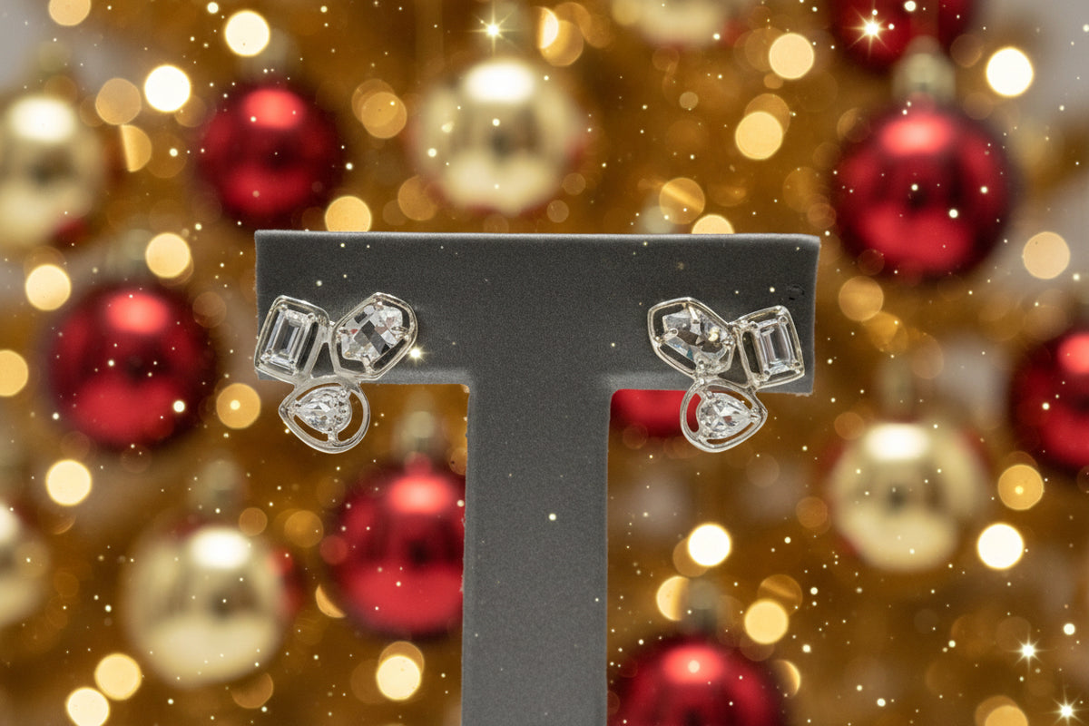 Herkimer Mines Sterling Silver "Diamond" Quartz Multi-Cut Stone Stud Earrings