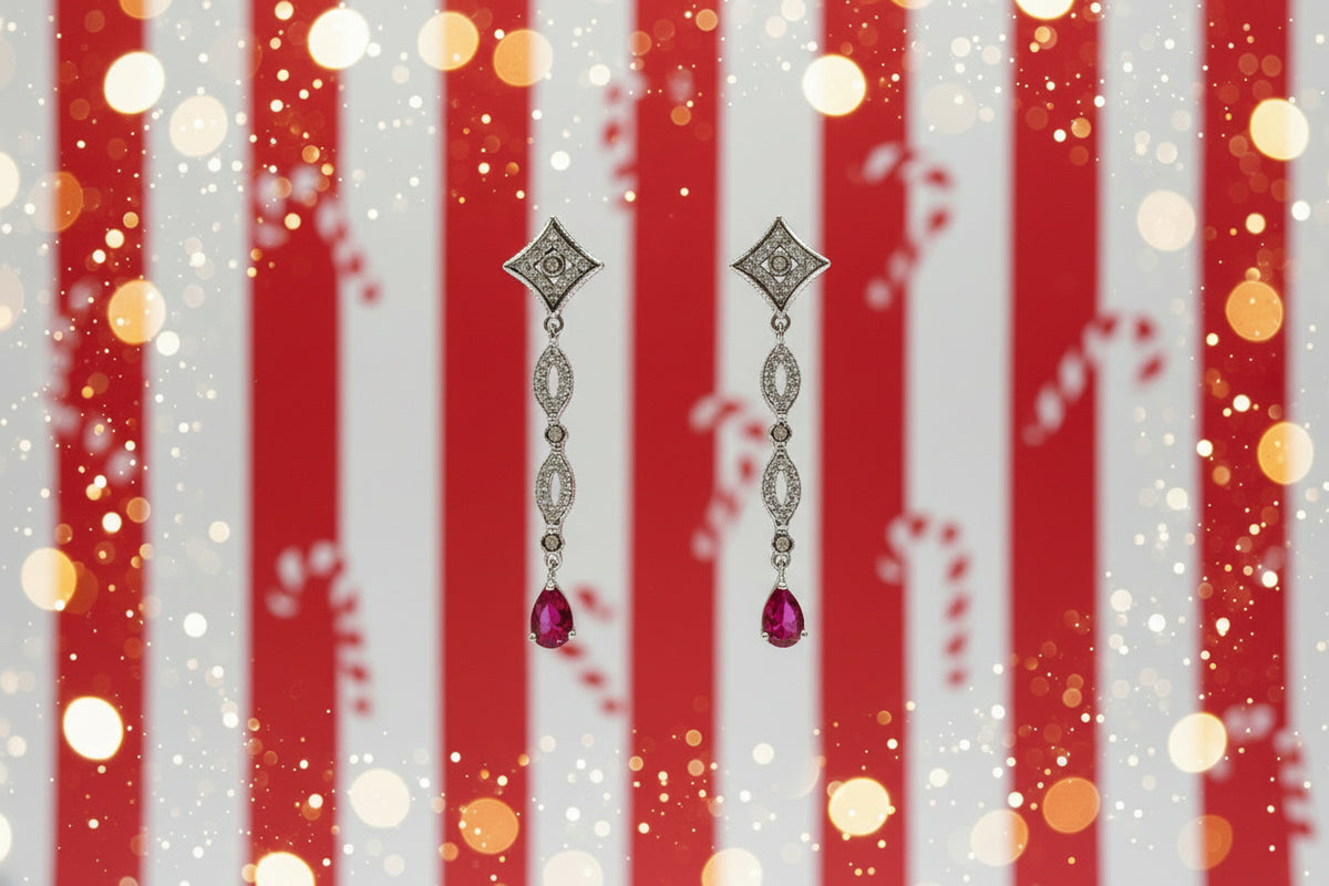 HSN Sterling Silver Pear-shape Ruby Drop Dangle Earrings, 2"