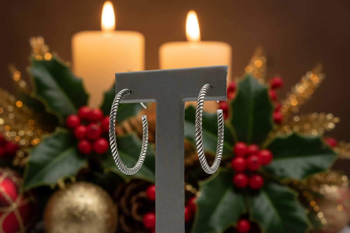 Stately Steel 40mm Twisted Oxidized Hoop Earrings